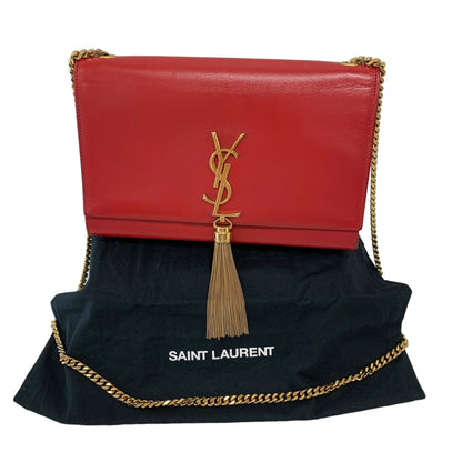 YSL Logo Red Chain Clutch Bag