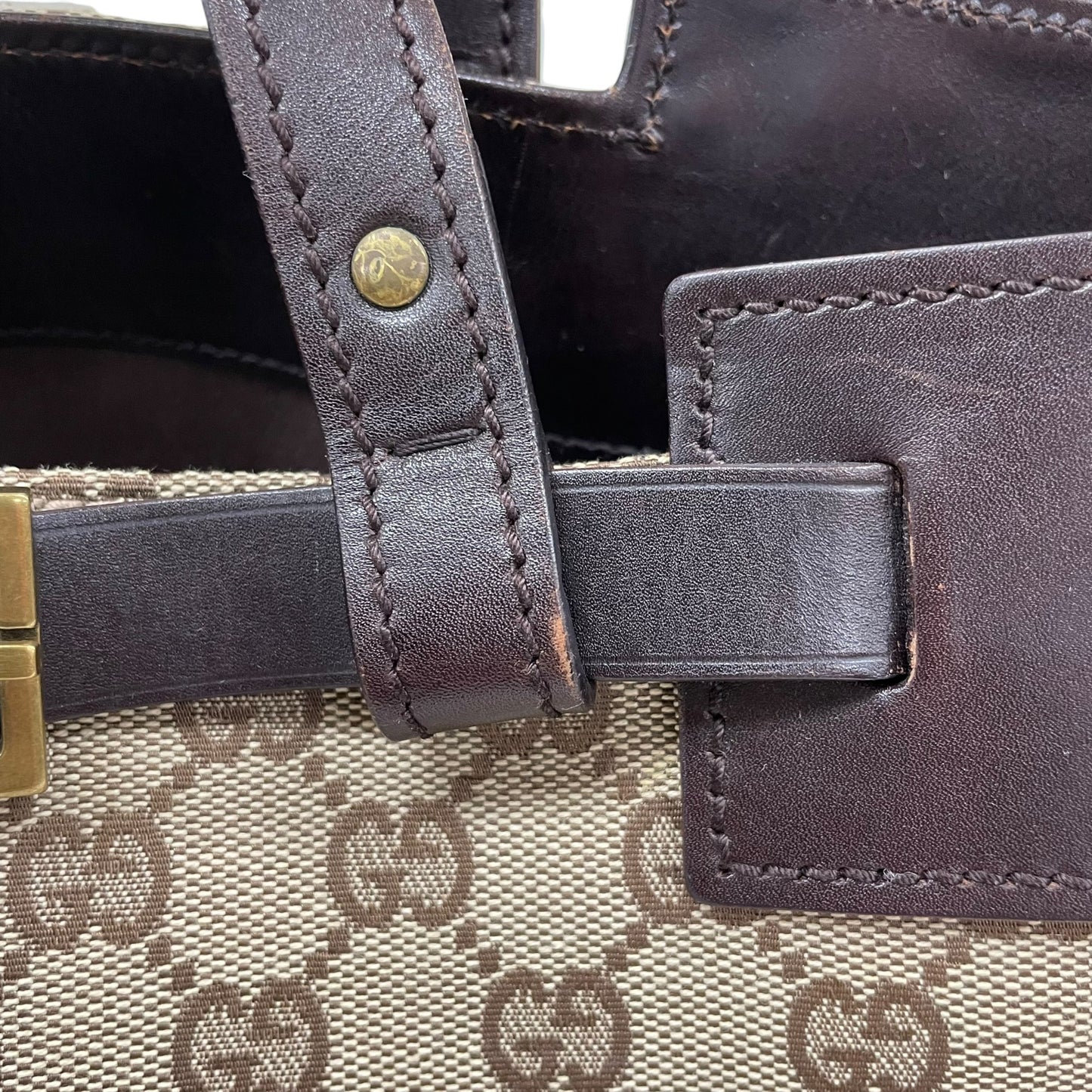 GG Canvas Leather Buckle Tote