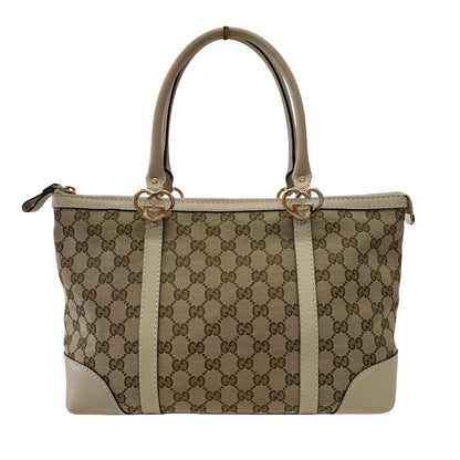 GG Canvas Leather White Tote